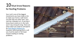 10 Must know Reasons for Roofing Problems