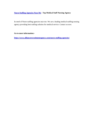Nurse Staffing Agencies Near Me - Top Medical Staff Nursing Agency