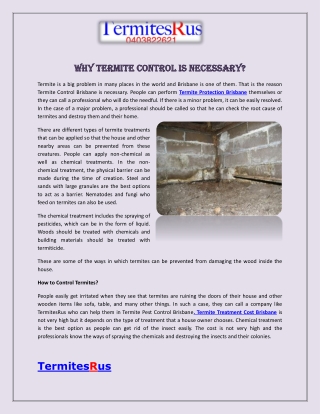 Why Termite Control is Necessary?