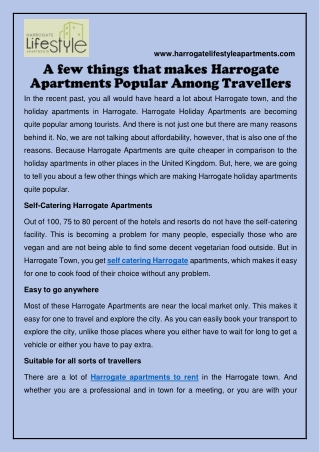 A few things that makes Harrogate Apartments Popular Among Travellers