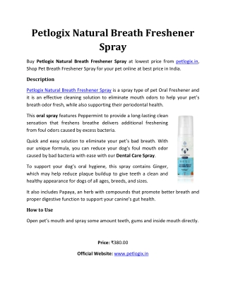 Petlogix Natural Breath Freshener Spray