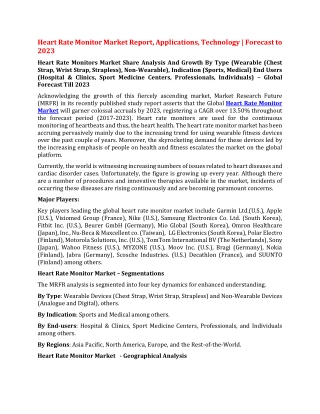 Heart Rate Monitor Market Report, Applications, Technology and| Forecast to 2023