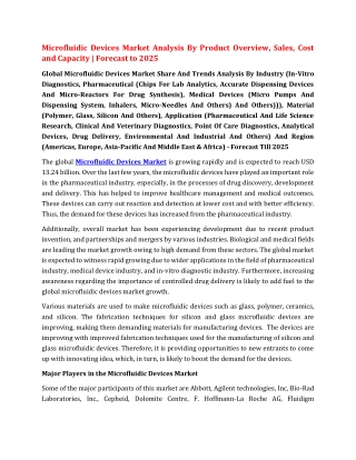 Microfluidic Devices Market Analysis By Product Overview, Sales, Cost and Capacity| Forecast to 2025