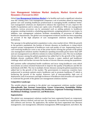 Care Management Solutions Market Analysis, Market Growth and Dynamics| Forecast to 2023