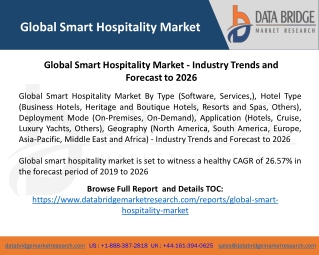 Global smart hospitality market is set to witness a healthy CAGR of 26.57% in the forecast period of 2019 to 2026. The r