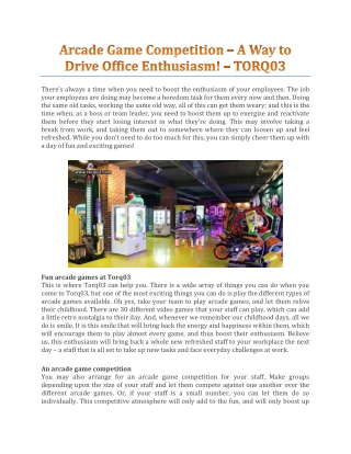 Arcade Game Competition – A Way To Drive Office Enthusiasm! - TORQ03