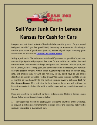 Sell Your Junk Car in Lenexa Kansas for Cash for Cars