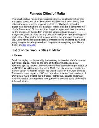 Famous Cities in Malta