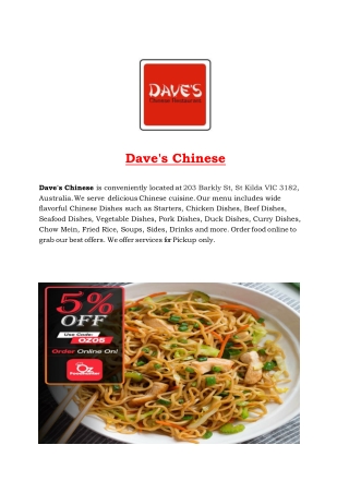 5% Off - Dave's Chinese Restaurant Menu in St Kilda VIC