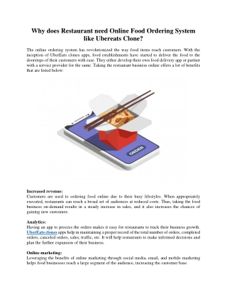 Why does Restaurant need Online Food Ordering System like Ubereats Clone?