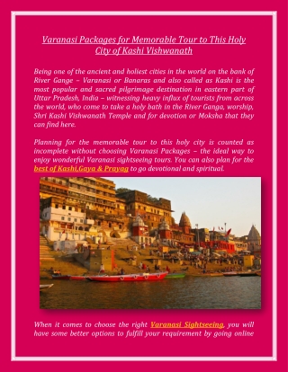 Varanasi Packages for Memorable Tour to This Holy City of Kashi Vishwanath