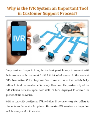 Why is the IVR System an Important Tool in Customer Support Process?