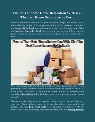 Ensure Your Safe Home Relocation With Us - The Best Home Removalist in Perth