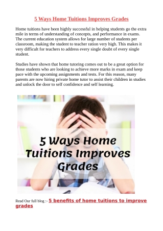 5 Ways Home Tuitions Improves Grades