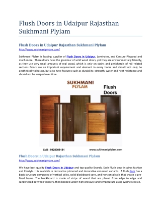 Flush Doors in Udaipur Rajasthan Sukhmani Plylam