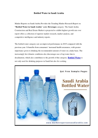 Saudi Arabia Bottled Water Market: Growth, Opportunity and Forecast Till 2023