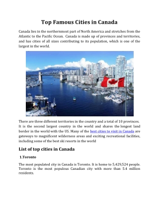 Top Famous Cities in Canada