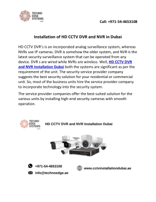 Installation of HD CCTV DVR and NVR in Dubai