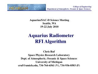 Aquarius/SAC-D Science Meeting Seattle, WA 19-22 July 2010
