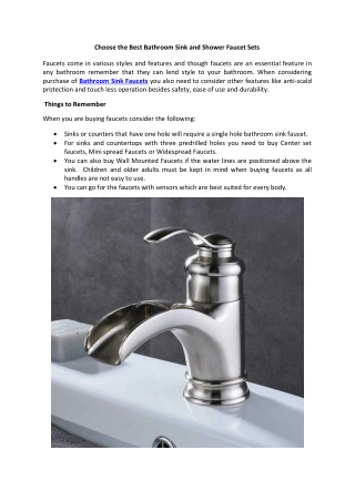 Choose the Best Bathroom Sink and Shower Faucet Sets
