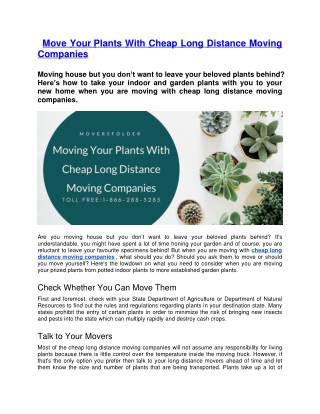 Move Your Plants With Cheap Long Distance Moving Companies