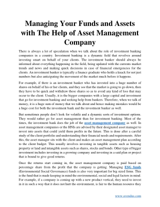 Benefits of having Asset Management Company