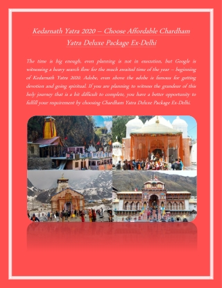 Chardham Yatra Deluxe Package Ex-Delhi, Kedarnath Yatra 2020