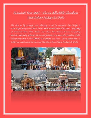 Kedarnath Yatra 2020 – Choose Affordable Chardham Yatra Deluxe Package Ex-Delhi
