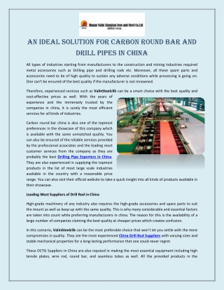 An Ideal Solution For Carbon Round Bar and Drill Pipes in China
