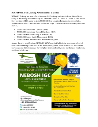 Best NEBOSH Gold Learning Partner Institute in Cochin