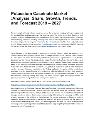 Potassium Caseinate Market :Analysis, Share, Growth, Trends, and Forecast 2019 – 2027