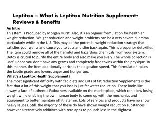 Leptitox – What is Leptitox Nutrition Supplement? Reviews & Benefits
