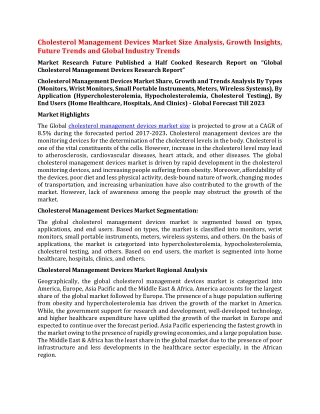 Cholesterol Management Devices Market Size Analysis, Growth Insights, Future Trends and Global Industry Trends
