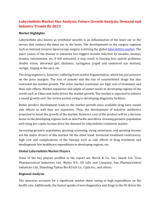 Labyrinthitis Market Size Analysis, Future Growth Analysis, Demand and Industry Trends By 2023