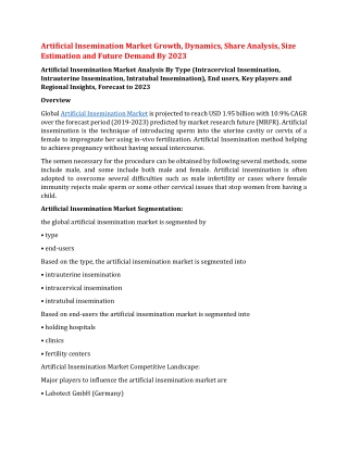 Artificial Insemination Market Growth, Dynamics, Share Analysis, Size Estimation and Future Demand By 2023