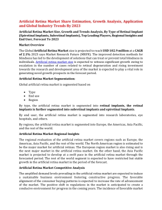 Artificial Retina Market Share Estimation, Growth Analysis, Application and Global Industry Trends By 2023