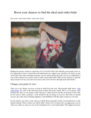 Boost your chances to find the ideal mail order bride