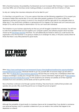 Best Franchise Opportunity 2019 Fit Body Boot Camp's Fitness Studio Franchise