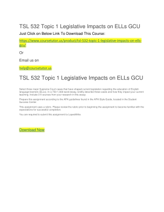 TSL 532 Topic 1 Legislative Impacts on ELLs GCU