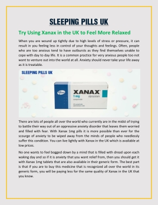 Try Using Xanax in the UK to Feel More Relaxed