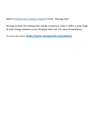 Solar Energy: A leading solar energy company in India - Novergy Solar