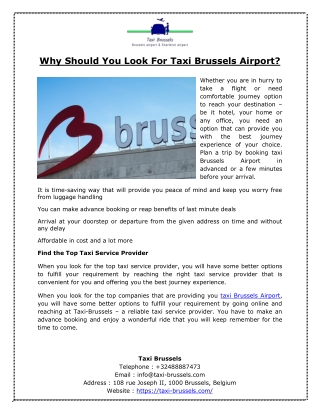 Why Should You Look For Taxi Brussels Airport