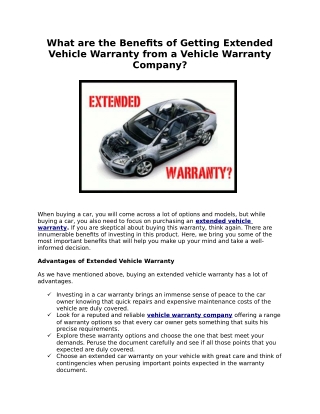 What are the Benefits of Getting Extended Vehicle Warranty from a Vehicle Warranty Company?