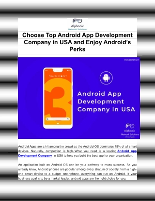 Choose Top Android App Development Company in USA and Enjoy Android’s Perks