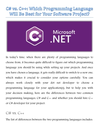 C# vs. C  : Which Programming Language Will Be Best for Your Software Project?