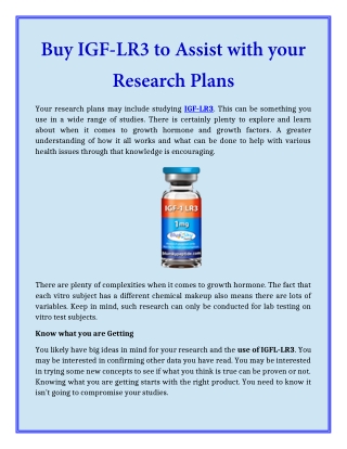 Buy IGF-LR3 to Assist with your Research Plans