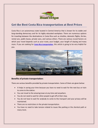 Get the Best Costa Rica transportation at Best Prices