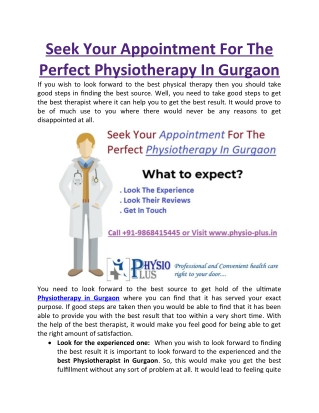 Seek Your Appointment For The Perfect Physiotherapy In Gurgaon