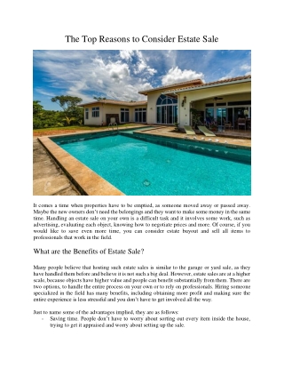 The Top Reasons to Consider Estate Sale