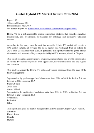 Hybrid TV Market 2019 SWOT Analysis, Dynamics, and Forecast to 2024